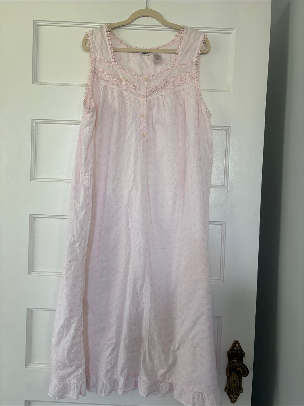 Adonna Light Pink Sleeveless Cotton Nightgown with Lace Trim